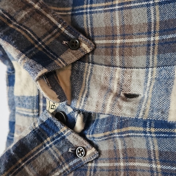 L L Beam Plaid Fannel Button down Shirt sz L Blur Brown Cream Pre-owned - Picture 4 of 7